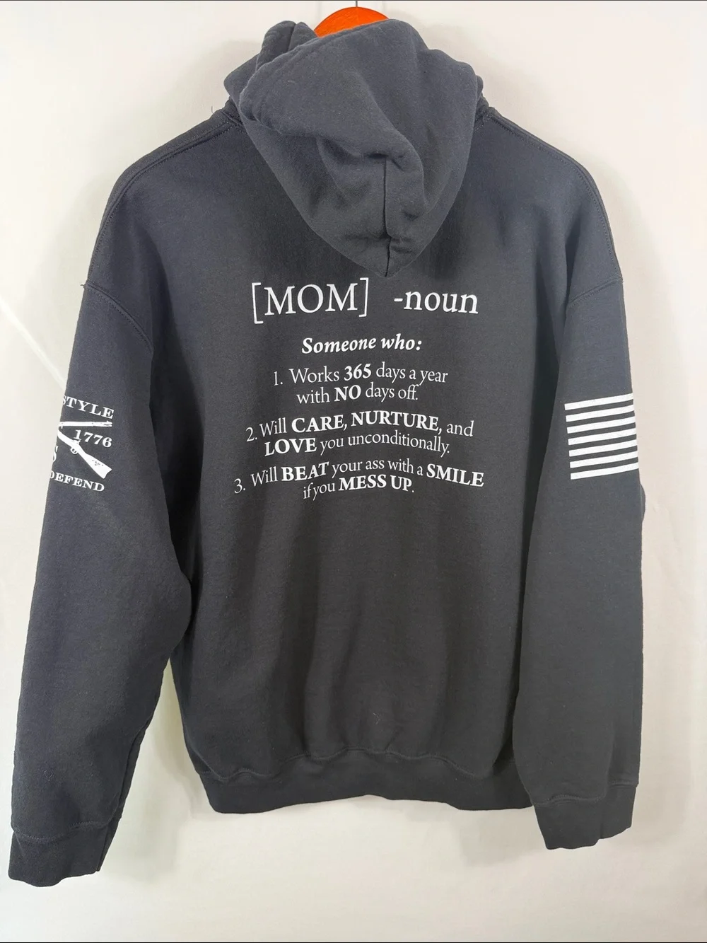 Grunt Style Black Crewneck Hoodie with White MOM Graphic. Womens Size L